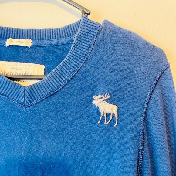 Abercrombie Fitch Shirt Mens S Muscle Fit Long Sleeve Vtg 90s Y2K Moose Blue - Picture 8 of 8